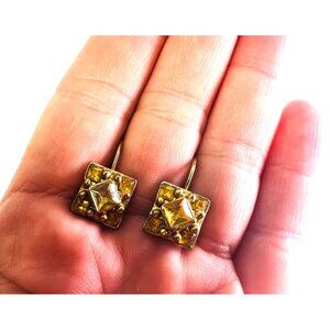 Vintage Gold-Tone Clip-On Earrings With Yellow Rhinestones